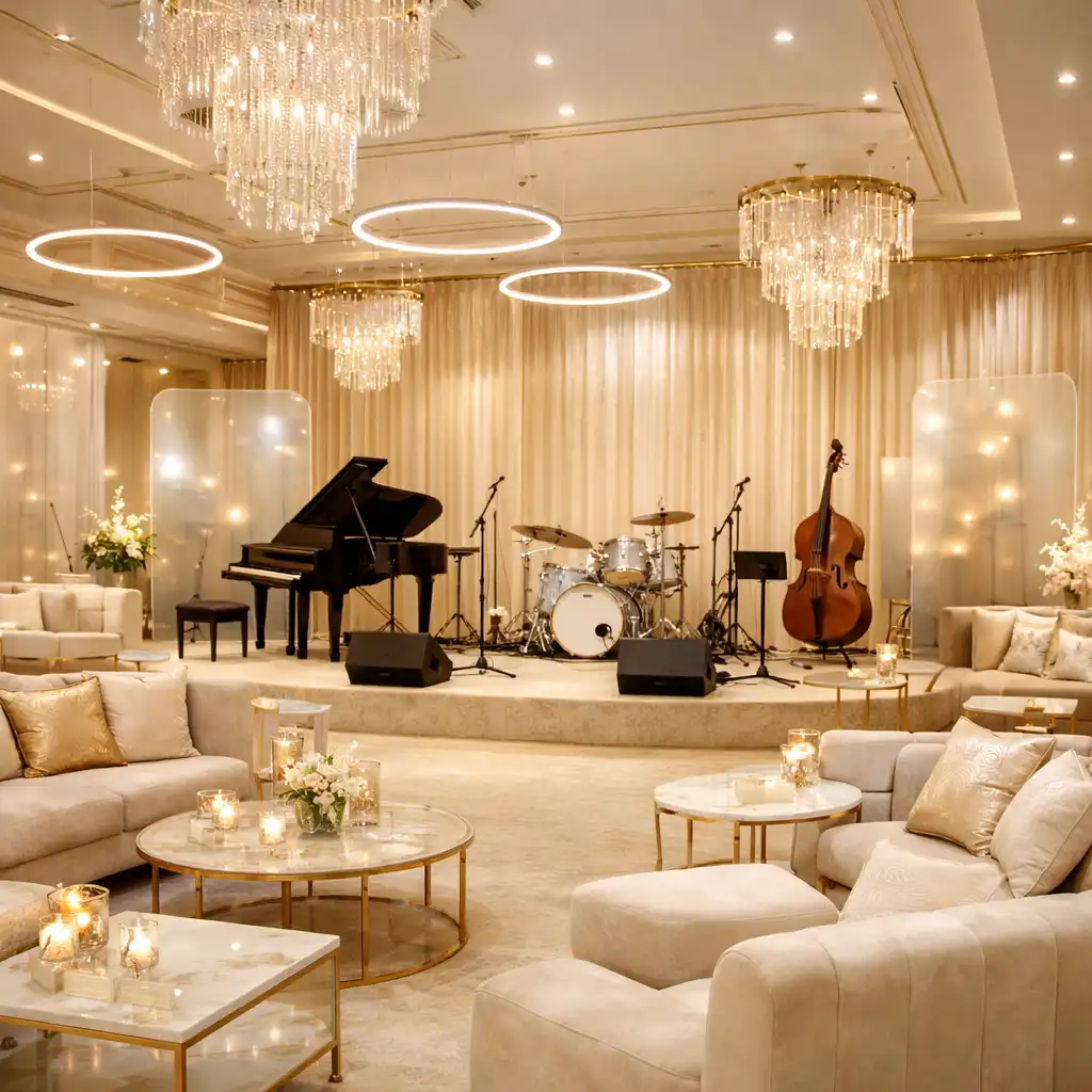 Elegáns koncerthelyszín modern lounge és boutique club enteriőrrel