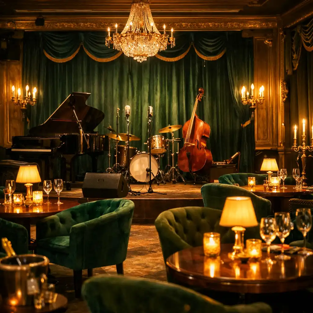 Boutique klub exkluzív ülőhelyekkel és koncertre kész színpaddal